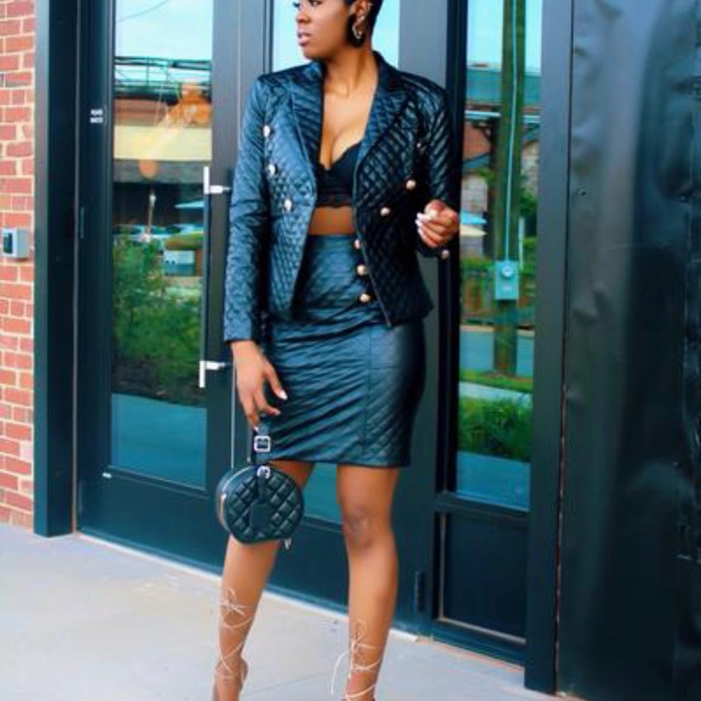 Leather quilted Pencil skirt set